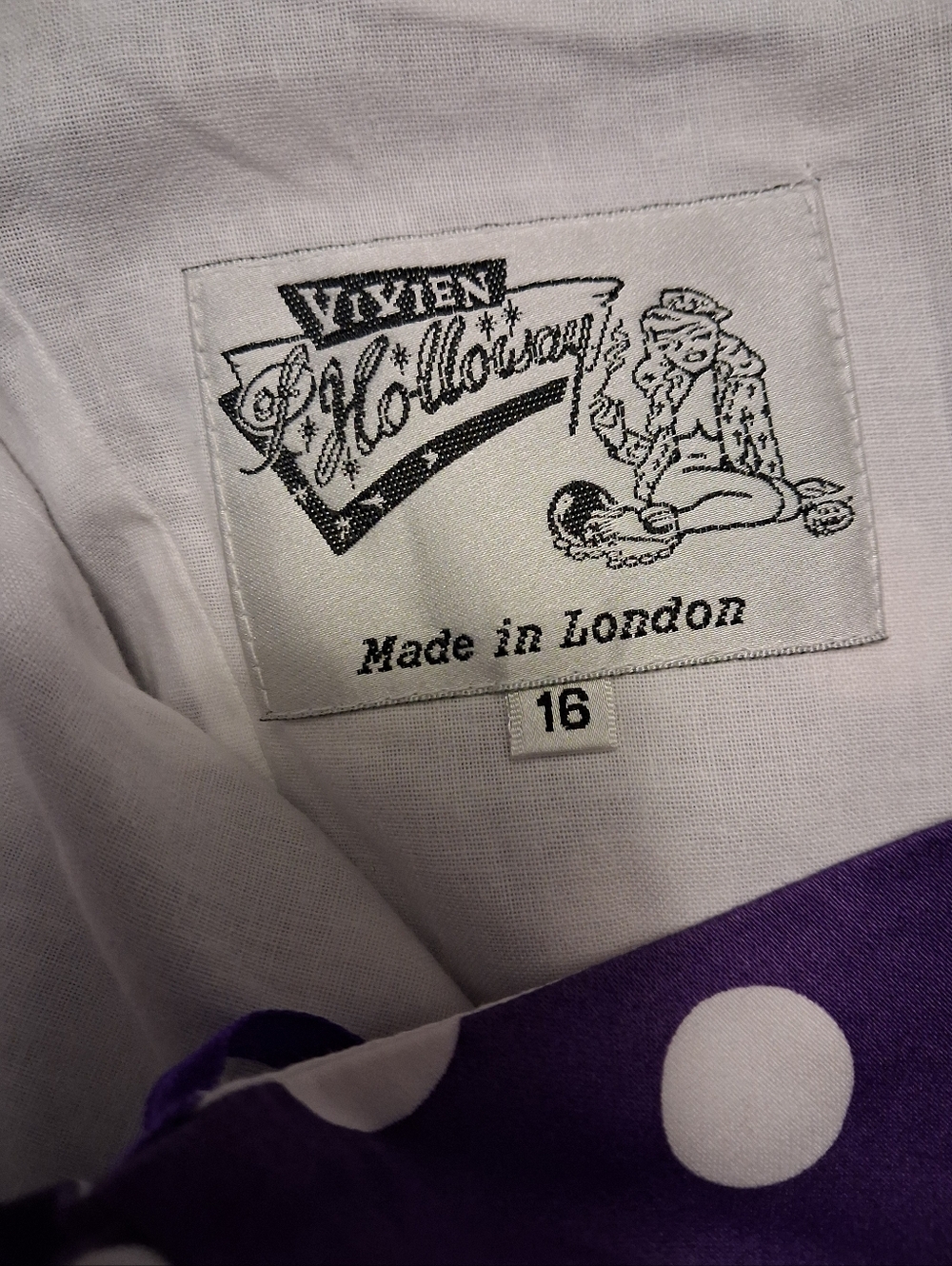 VOH Halter Purple Polka Dot Wiggle Dress.             15 Flat Waist - Picture 5 of 5